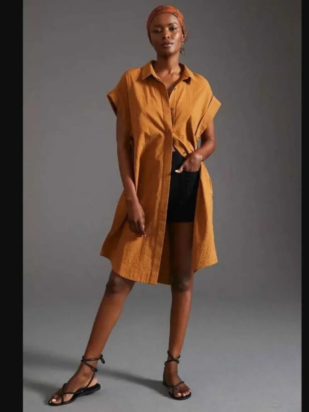 Anthropologie Rust-Orange Button-Front Sleeveless Tunic - Picture 2 of 10